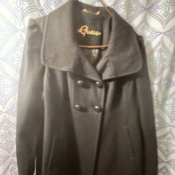 EUC Guess Women's Elegant Black Peacoat w/ Flared Fit and Button Detail CLASSIC! - Picture 6 of 16